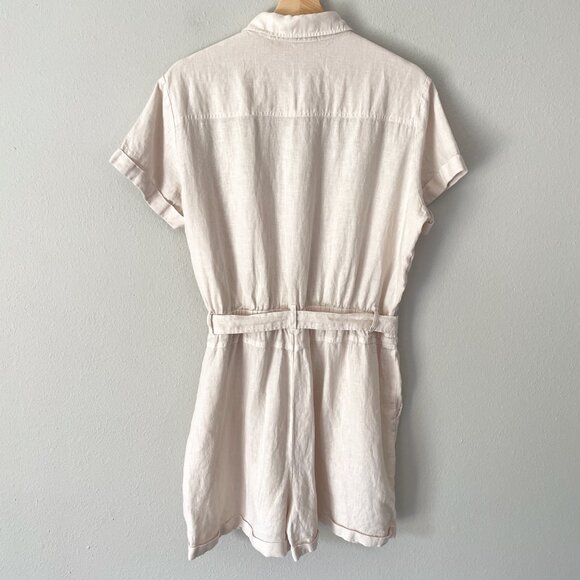 Cloth & Stone for Anthropologie Safari Linen Romper Women's L Button Up Beige - Picture 2 of 15